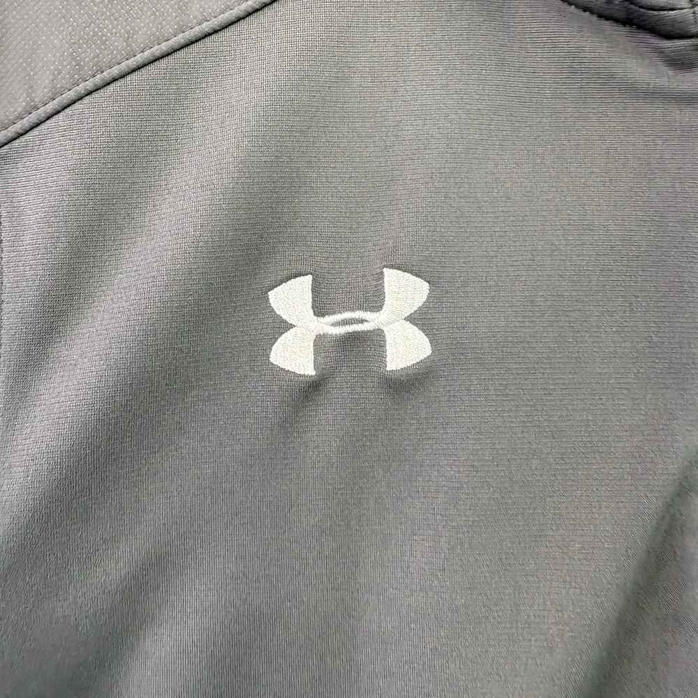 UNDER ARMOUR Gray Warm Up Jacket Medium Mens M Zip Up White Stripe
